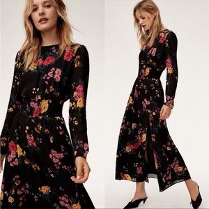 Aritzia Wilfred XS Tilda Floral Midi Dress Long Sleeves Leg Slit